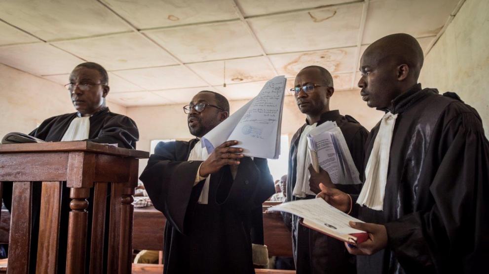 Trained defence and prosecution layers take part in the mobile court’s hearing in South Kivu.