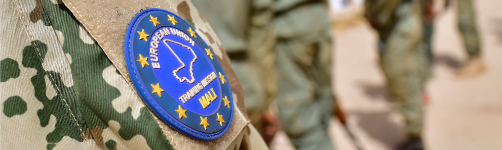 Focused shot of EU training mission badge on soldier's unform